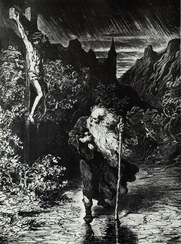 Gustave Dore's depiction of The Wandering Jew, said to have been a shoemaker cursed by Christ to wander the earth until Christ's Second Coming.